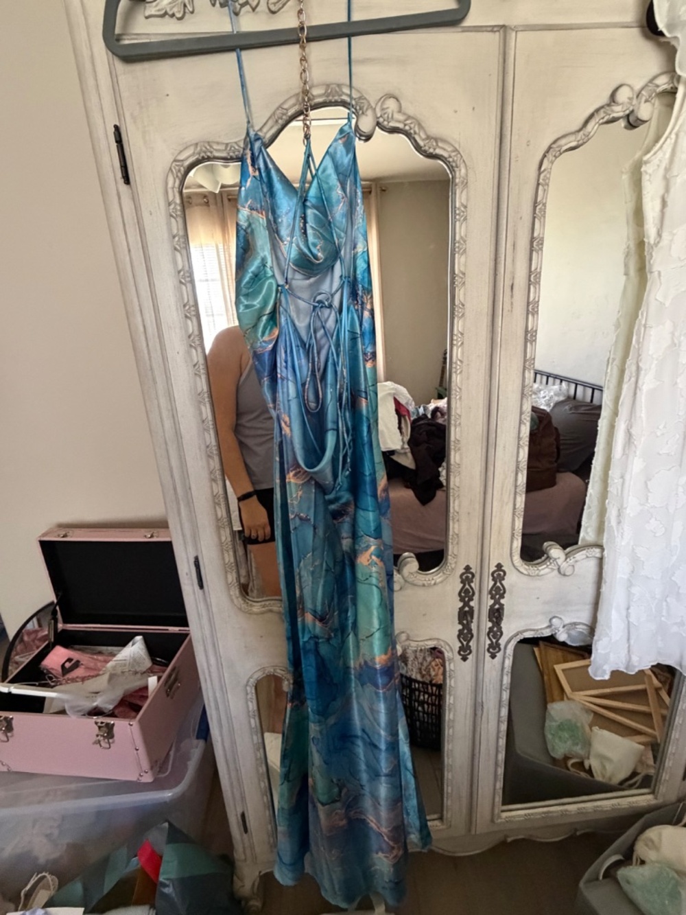 NWOT 12th Tribe Florence Blue Marble Satin Maxi Dress - Picture 2 of 4
